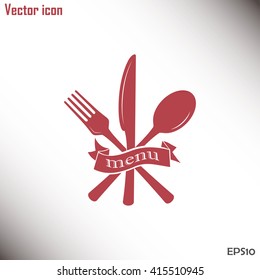 vector illustration sign with spoon, fork and knife.Menu card.