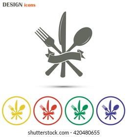 vector illustration sign with spoon, fork and knife.Menu card.
