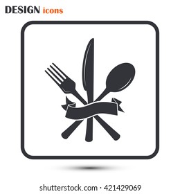 vector illustration sign with spoon, fork and knife.Menu card.