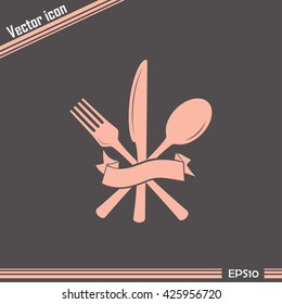 vector illustration sign with spoon, fork and knife.Menu card.
