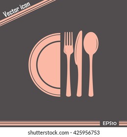 vector illustration sign with spoon, fork and knife.Menu card.