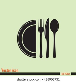 vector illustration sign with spoon, fork and knife.Menu card.