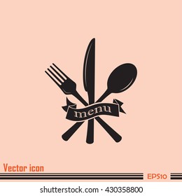 vector illustration sign with spoon, fork and knife.Menu card.