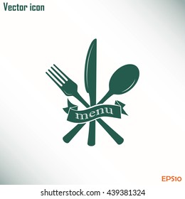 vector illustration sign with spoon, fork and knife.Menu card.