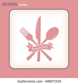 vector illustration sign with spoon, fork and knife.Menu card.