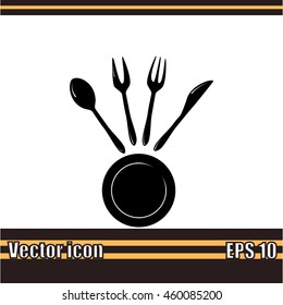 Vector illustration sign with spoon, fork and knife