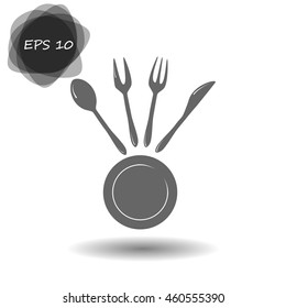 Vector illustration sign with spoon, fork and knife