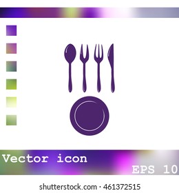 Vector illustration sign with spoon, fork and knife