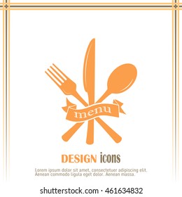 vector illustration sign with spoon, fork and knife.Menu card.