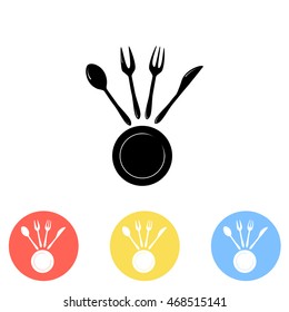 Vector illustration sign with spoon, fork and knife