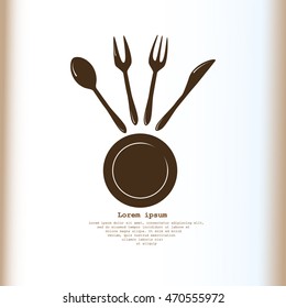 Vector illustration sign with spoon, fork and knife