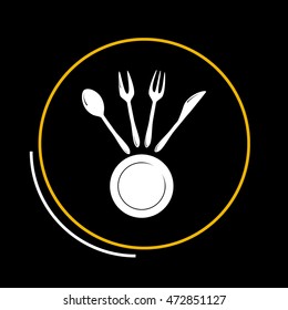 Vector illustration sign with spoon, fork and knife
