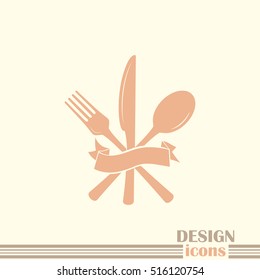 vector illustration sign with spoon, fork and knife.Menu card.