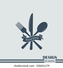 vector illustration sign with spoon, fork and knife.Menu card.