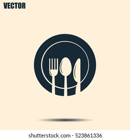 signo de ilustración vectorial con cuchara, horquilla y cuchillo