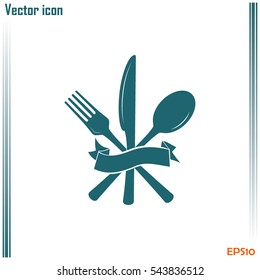 vector illustration sign with spoon, fork and knife.Menu card.