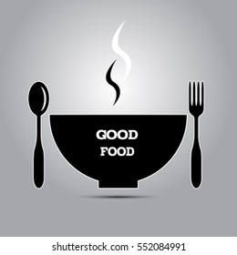 Vector illustration of the sign with a spoon, a fork and  dish. EPS 10