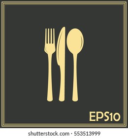 vector illustration sign with spoon, fork and knife.Menu card.