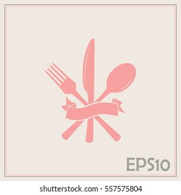 vector illustration sign with spoon, fork and knife.Menu card.