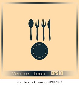 Vector illustration sign with spoon, fork and knife