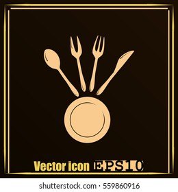 Vector illustration sign with spoon, fork and knife