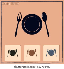 Vector illustration sign with spoon, fork and knife