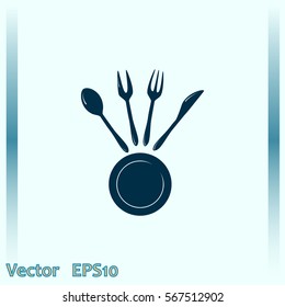 Vector illustration sign with spoon, fork and knife