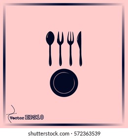 Vector illustration sign with spoon, fork and knife