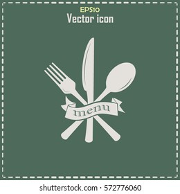 vector illustration sign with spoon, fork and knife.Menu card.