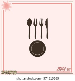 Vector illustration sign with spoon, fork and knife
