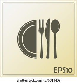 vector illustration sign with spoon, fork and knife.Menu card.