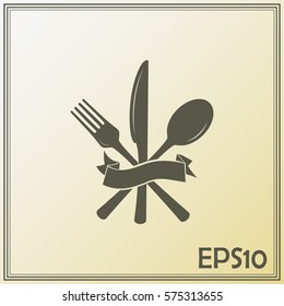 vector illustration sign with spoon, fork and knife.Menu card.