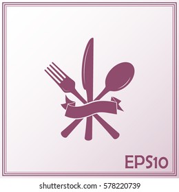 vector illustration sign with spoon, fork and knife.Menu card.