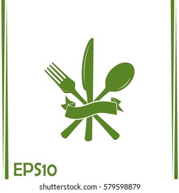vector illustration sign with spoon, fork and knife.Menu card.