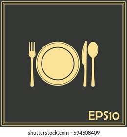 vector illustration sign with spoon, fork and knife.Menu card.