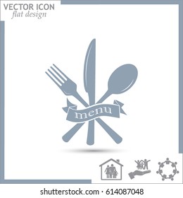 vector illustration sign with spoon, fork and knife.Menu card.