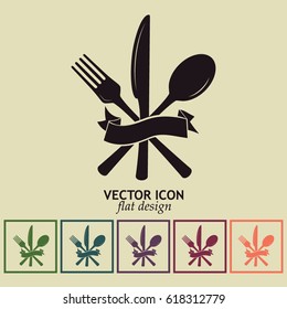 vector illustration sign with spoon, fork and knife.Menu card.