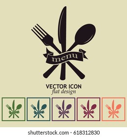 vector illustration sign with spoon, fork and knife.Menu card.