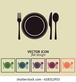 vector illustration sign with spoon, fork and knife.Menu card.