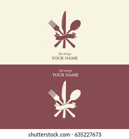 vector illustration sign with spoon, fork and knife.Menu card.