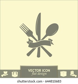 vector illustration sign with spoon, fork and knife.Menu card.