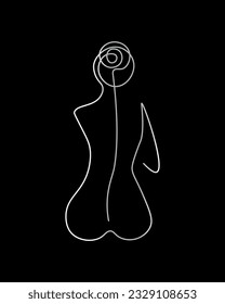 vector illustration. sign or symbol. icon and logo. silhouette of a girl in one line on a black background. feminine elegance. woman. art. beauty