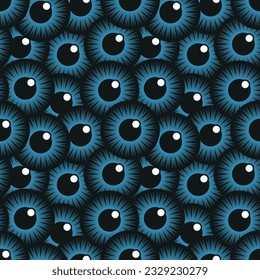 vector illustration. sign or symbol. realistic blue eye. eyeball. seamless pattern with blue 3d eyes or lenses. background. Print. spooky background or wallpaper. texture