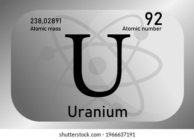 Vector Illustration Of A Sign, Symbol Of The Uranium Atom, An Element Of The Periodic Table.