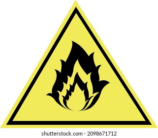 Ilustración vectorial del icono de señalización de la llama de fuego en una base triangular y amarilla, en el concepto de material inflamable