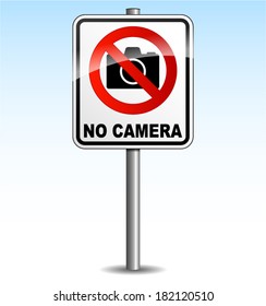 vector illustration of signboard for no camera on sky background