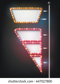 Vector illustration of Signboard retro style with lamps. Vintage banner with light bulbs