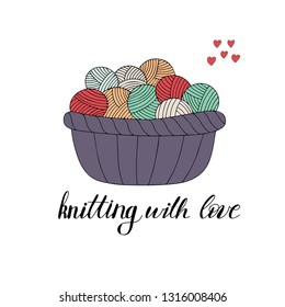 Vector illustration of a signboard for a shop of sewing or knitting with elements for handmade