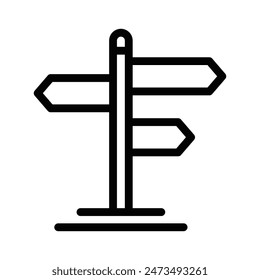 Vector illustration of a signpost icon in black and white. Perfect for navigation, direction, and travel-related designs. Editable stroke.