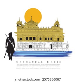 A vector illustration Sikh man, Very beautiful view of Golden Temple, An illustration of Darbar sahib in Amritsar